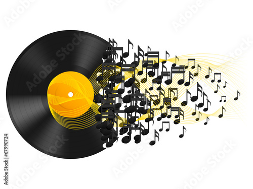 Vinyl record and music notes.