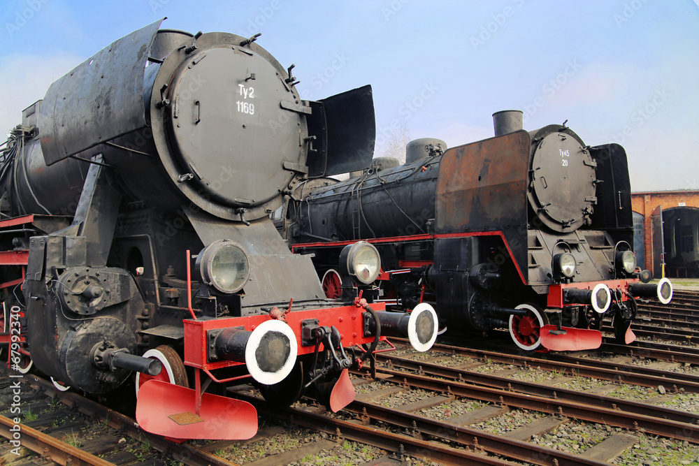Picture of the black antique locomotives Picture of the black antique locomotives