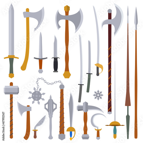 flat design colors medieval cold weapon set