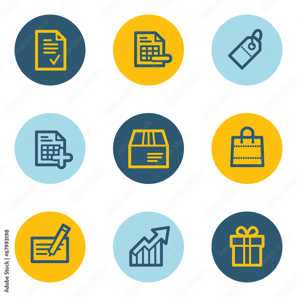 Shopping web icon set 1 , blue and yellow circle buttons Shopping web icon set 1 , blue and yellow circle buttons