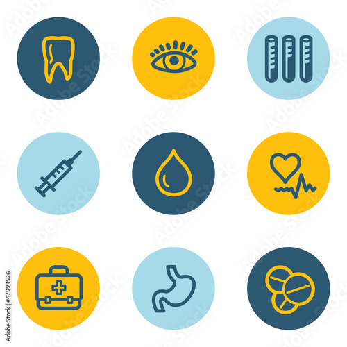 Medicine web icon set 1 , blue and yellow circle buttons