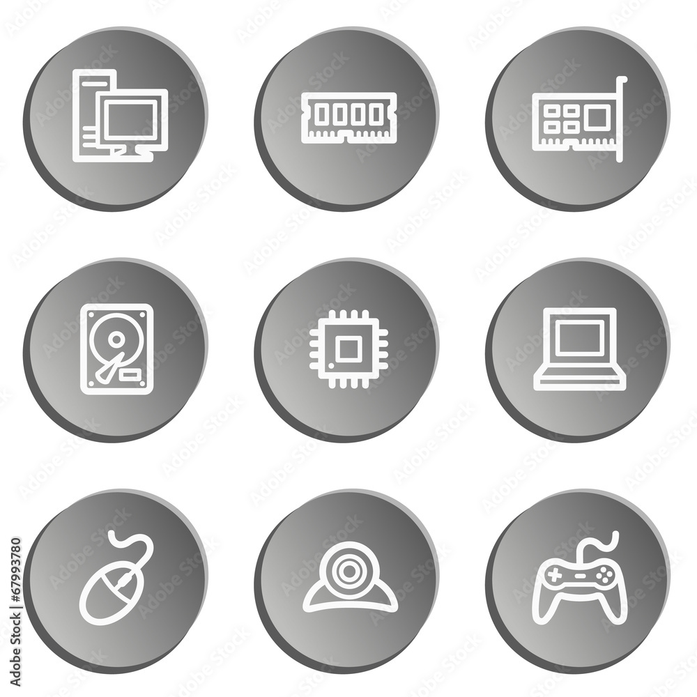 Computer web icons, grey stickers set