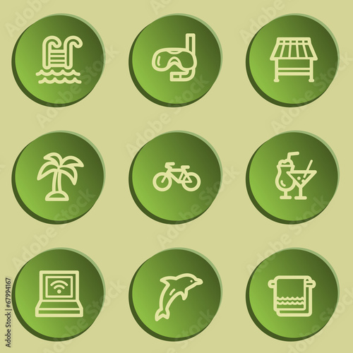 Vacation web icons , green paper stickers set