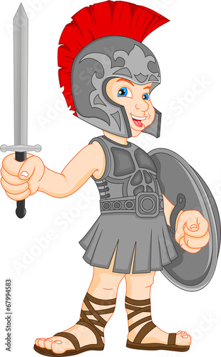 boy wearing roman soldier costume