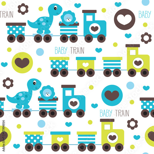 train with dino and leo pattern vector illustration