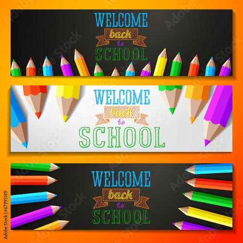 Set of school banners with place for your text and welcome back
