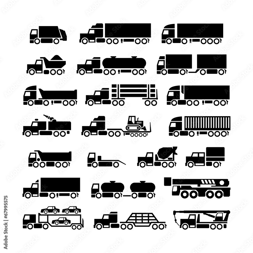 Set icons of trucks, trailers and vehicles