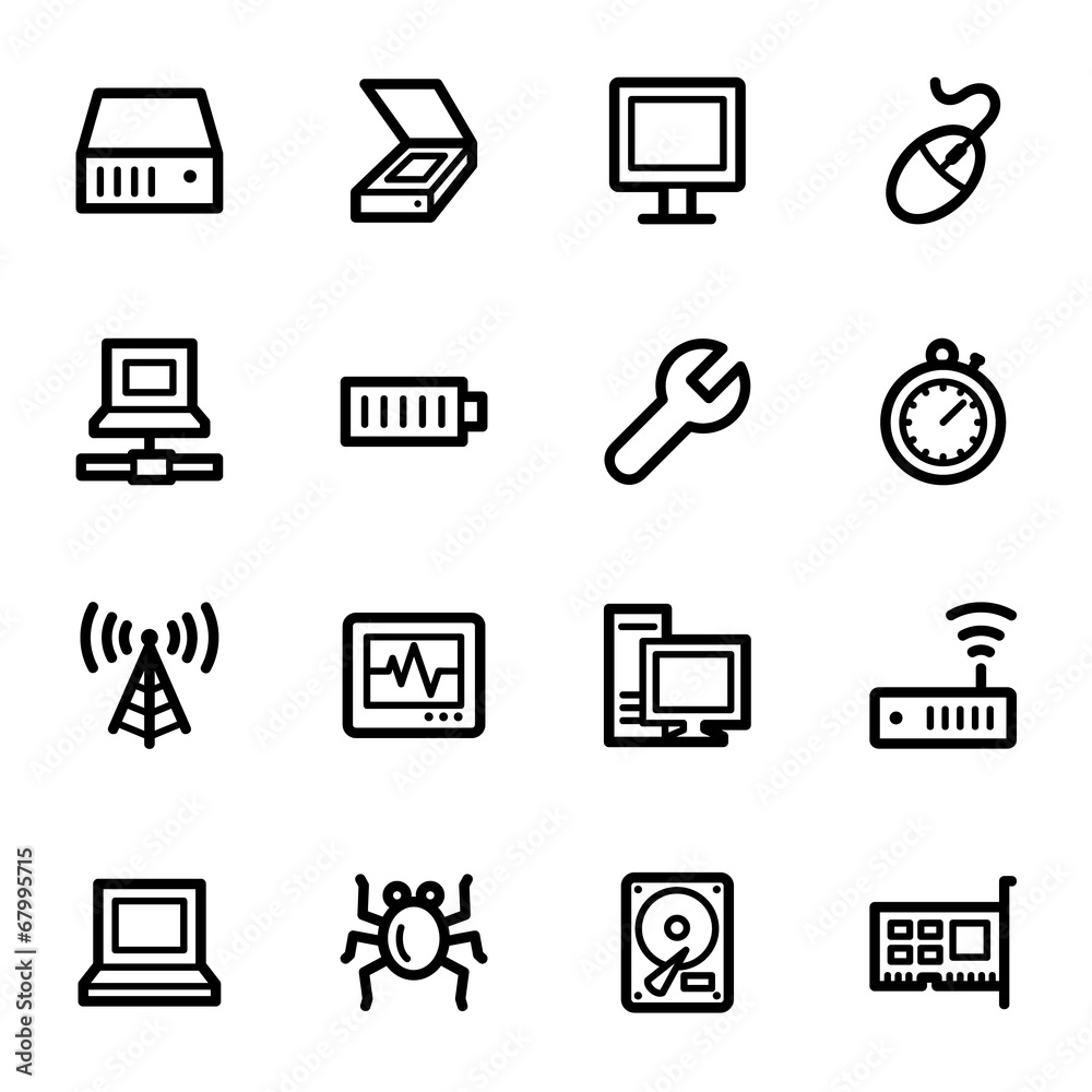 Computer components web icons set Computer components web icons set