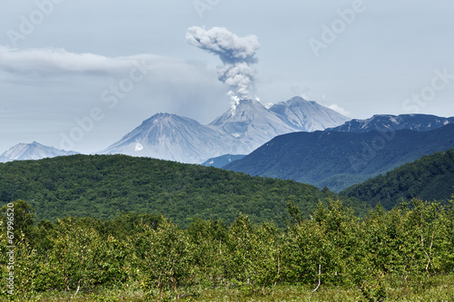Beautiful eruption active Zhupanovsky Volcano on Kamchatka