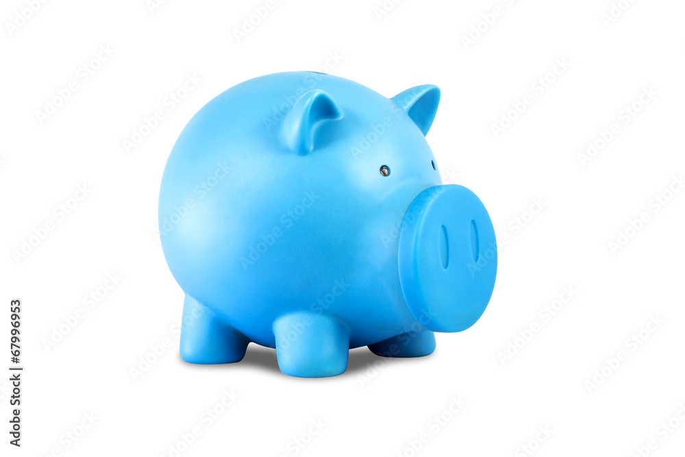 blue piggy bank isolated on white background.