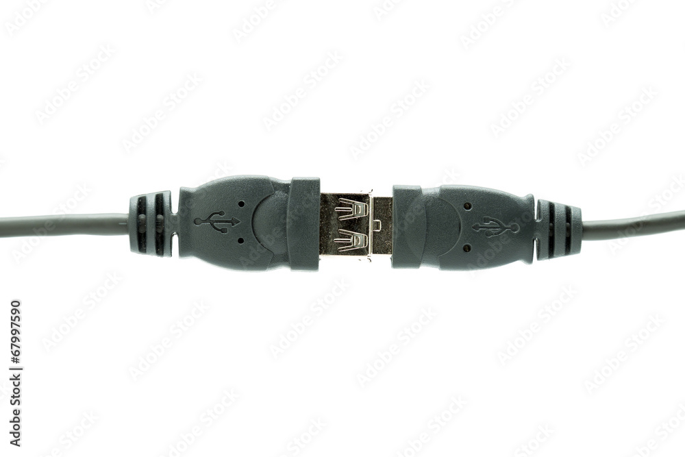 USB plugs connected isolated on a white background USB plugs connected isolated on a white background