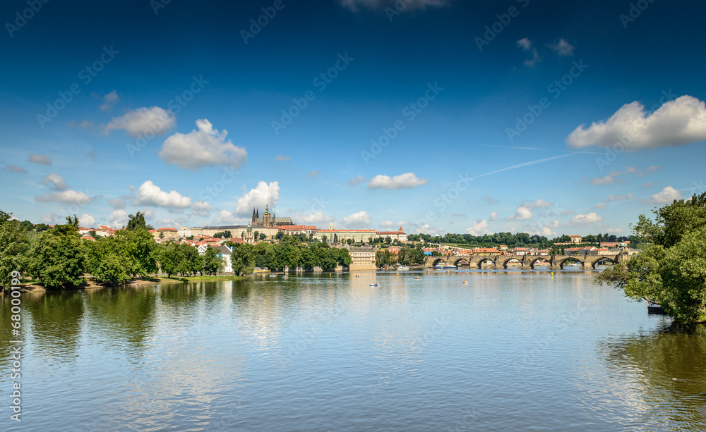 Vltava river ,Charles Bridge and a Prague Castle