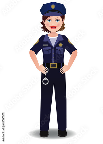 A cop woman in uniform standing with hands on hips