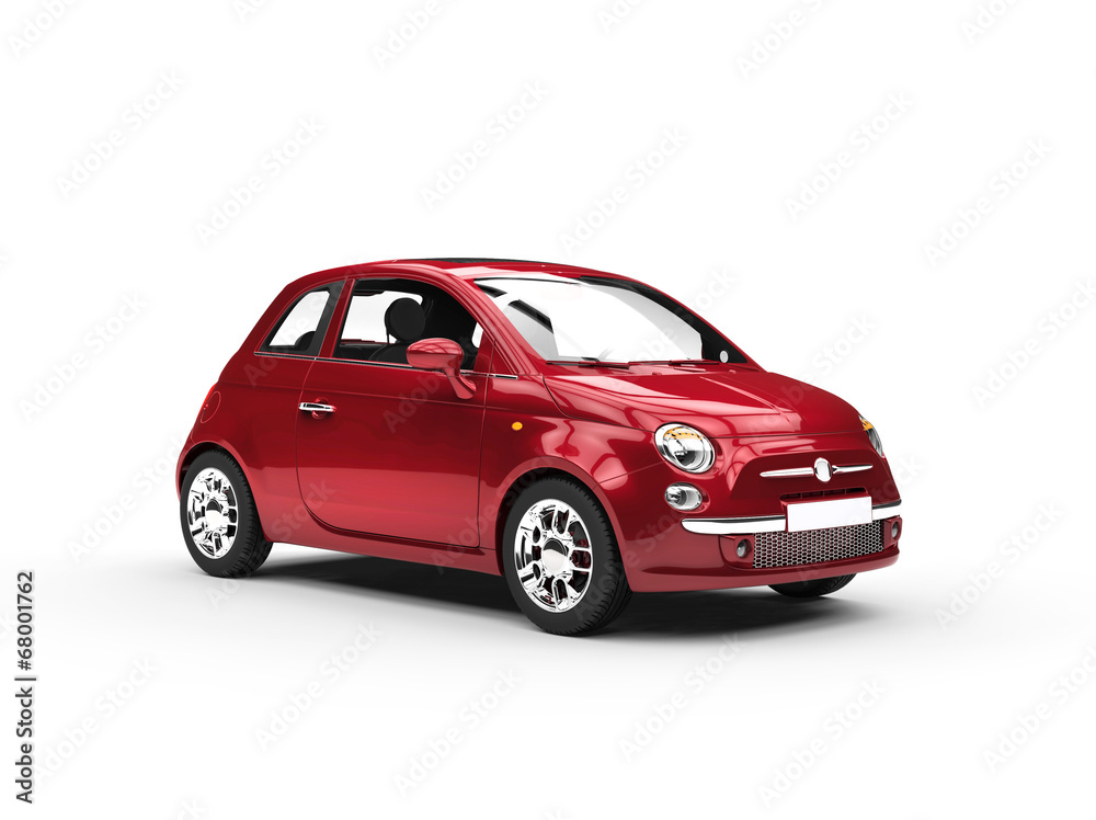 Small cherry colored economic car