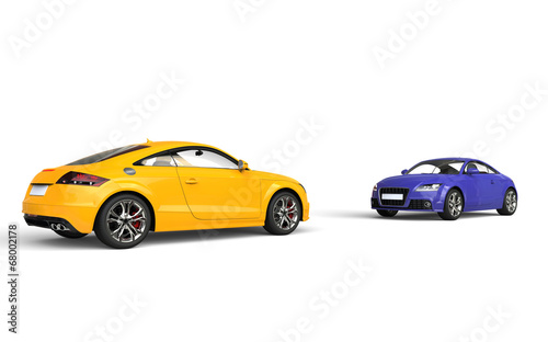Yellow and purple cars - head to head © technicolors