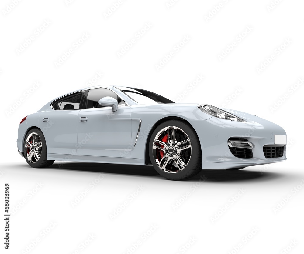 Dirty white fast car isolated on white background