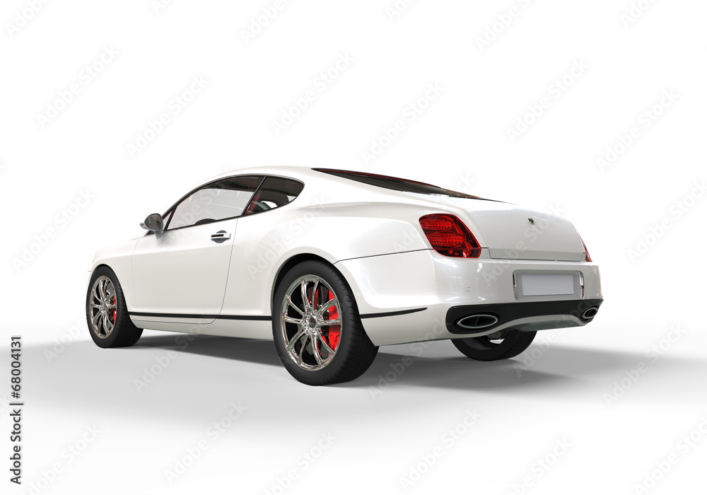 White elegant car on white background tail side