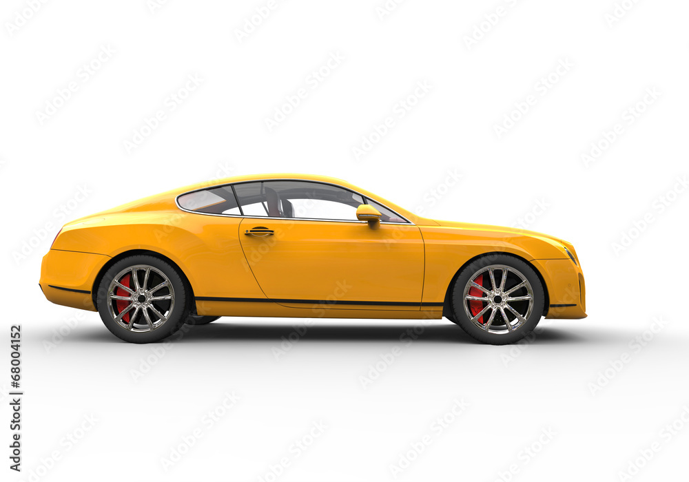 Elegant yellow car on white background side view