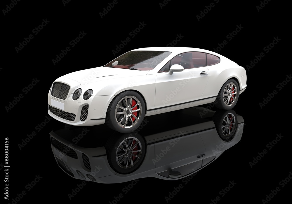 White elegant car on black reflective background