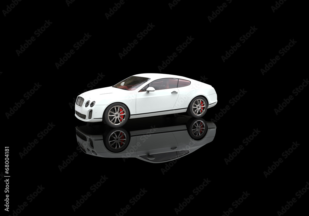 White elegant car with ground reflections
