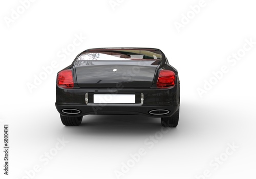 Black elegant car on white background - taillights view