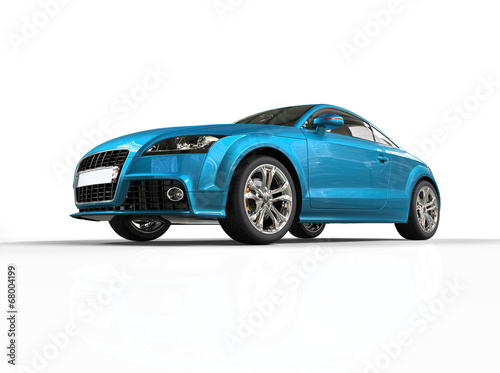Bright blue metallic car isolated on white background. © technicolors