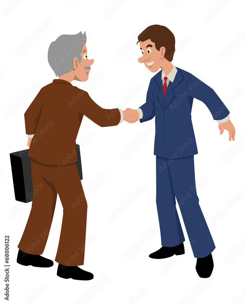 Cartoon illustration of a businessmen shaking hands