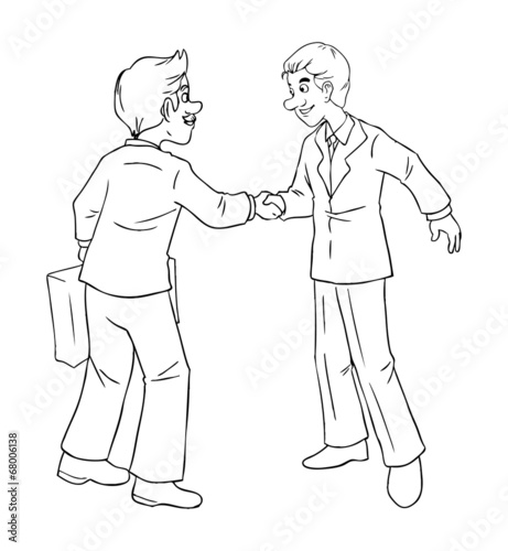 Cartoon illustration of a businessmen shaking hands