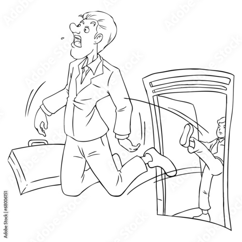 Cartoon of businessman being kicked out