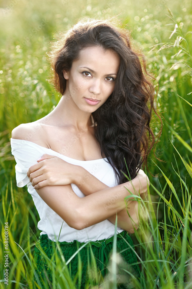 beautiful elegant brunette girl in a field beautiful elegant brunette girl in a field