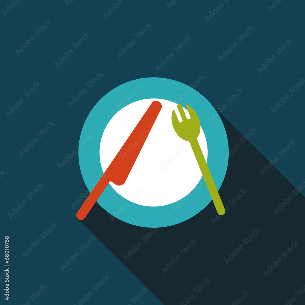 dishware and cutlery flat icon with long shadow dishware and cutlery flat icon with long shadow