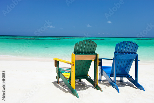 Colorful lounge chairs at Caribbean beach