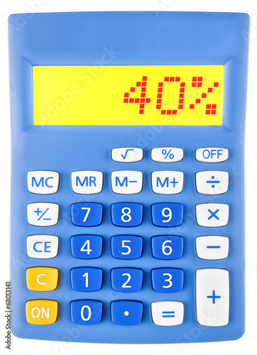 Calculator with 40% on display on white background