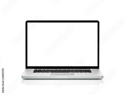 laptop with blank screen. Isolated on white