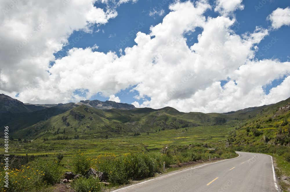 A Peruvian roadway near Arequipa Peru near Chivay on a sunny day.