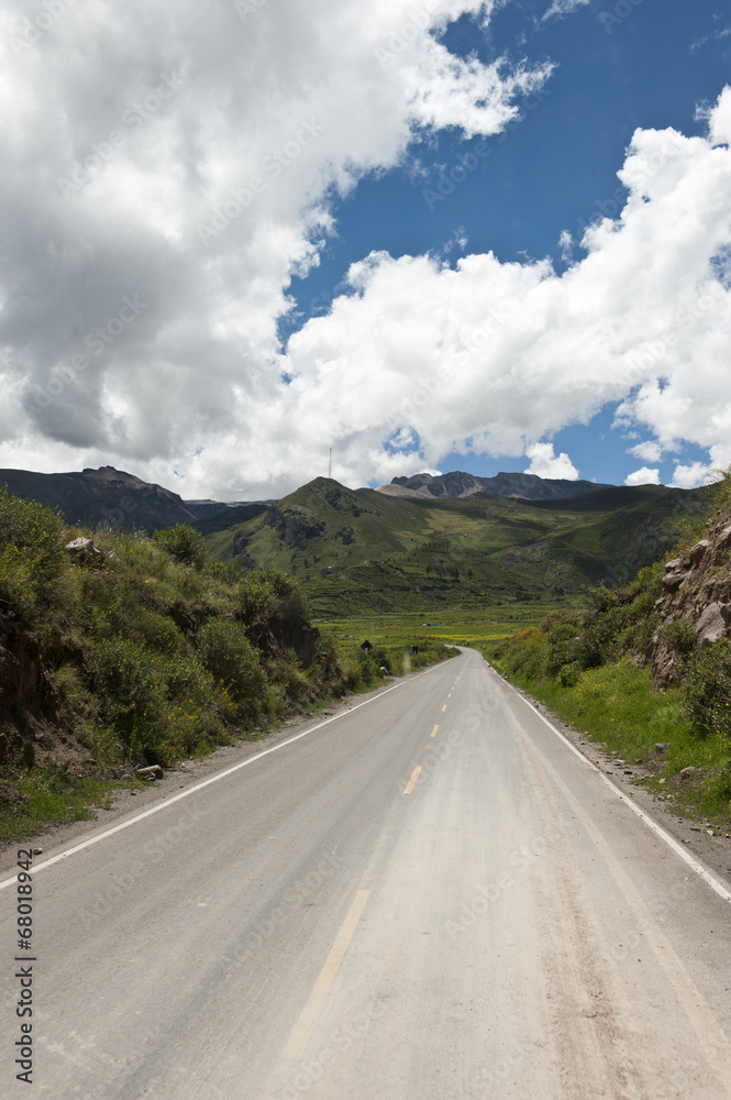A Peruvian roadway near Arequipa Peru near Chivay on a sunny day.