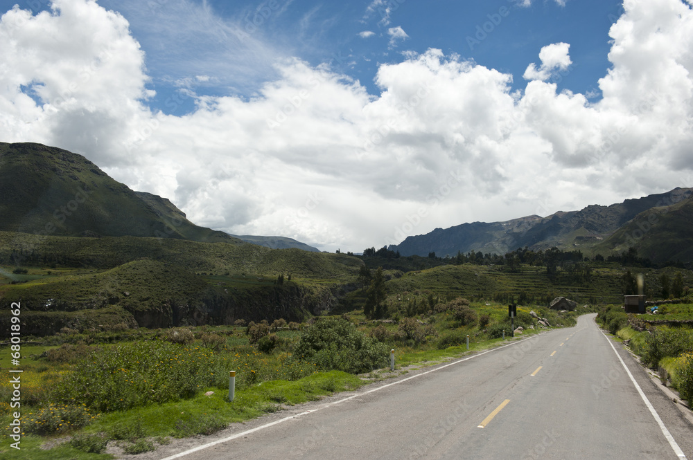A Peruvian roadway near Arequipa Peru near Chivay on a sunny day. A Peruvian roadway near Arequipa Peru near Chivay on a sunny day.