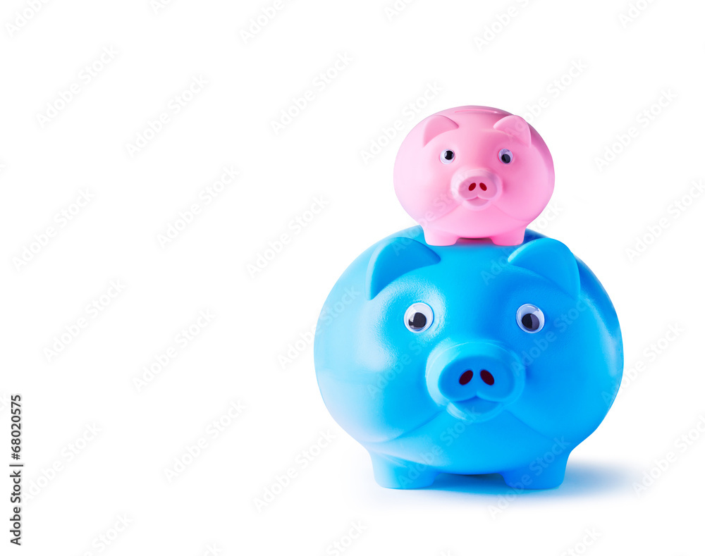Piggy bank family on white background Piggy bank family on white background