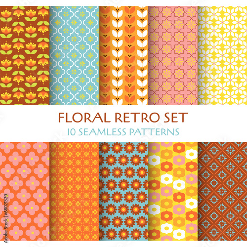 10 Seamless Patterns - Floral Retro Set