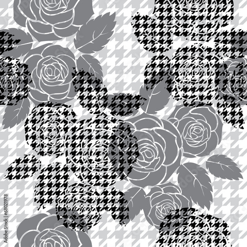 Hounds-tooth seamless pattern with roses