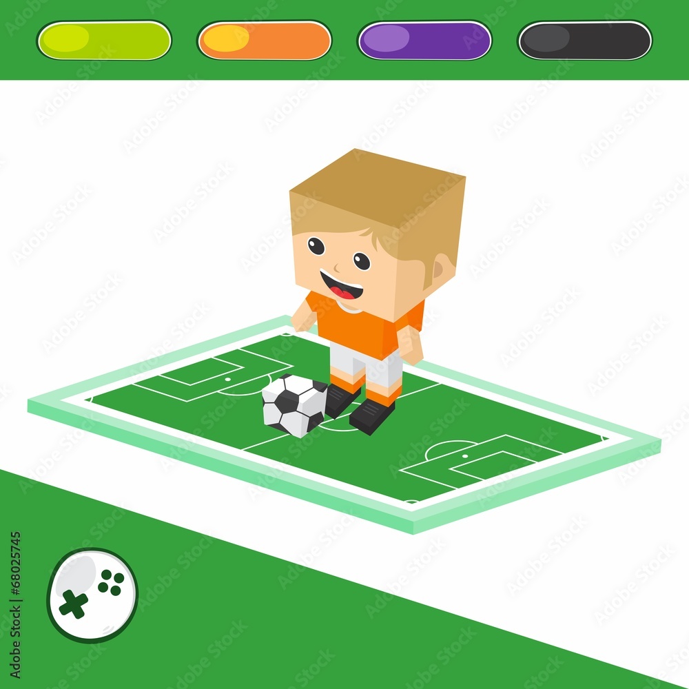 Fototapeta premium soccer block isometric cartoon character