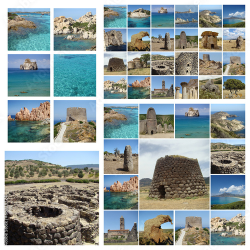 collage with images of touristic attractions of Sardinia island