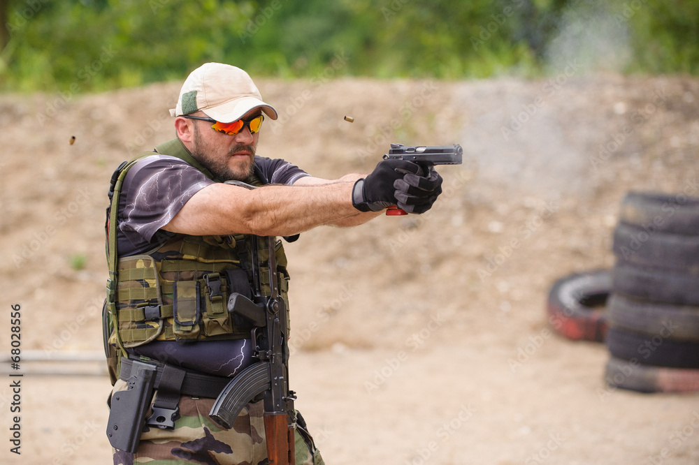 Fototapeta premium Shooting and Weapons Training. Outdoor Shooting Range