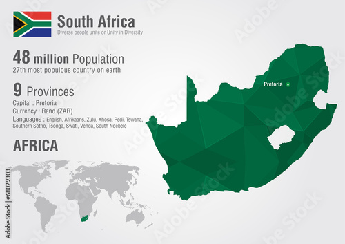 South Africa world map with a pixel diamond texture.
