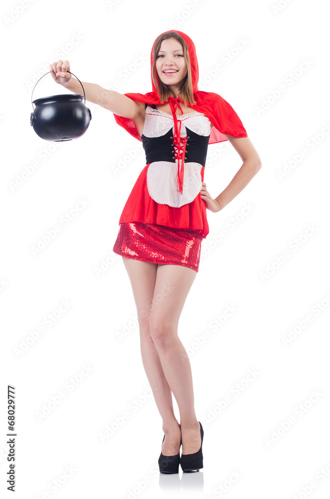 Woman with pot isolated on white Woman with pot isolated on white