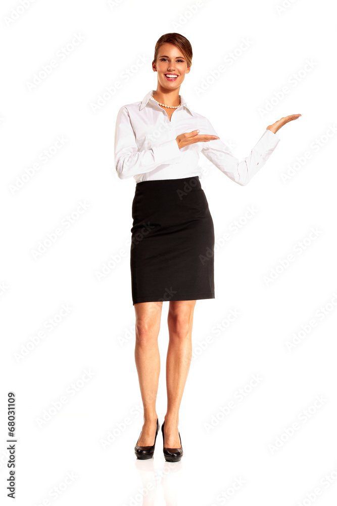Charming flight stewardess showing various gesture Charming flight stewardess showing various gesture