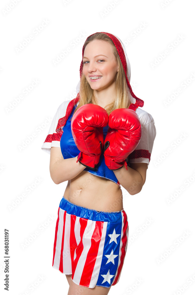 Female boxer isolated on the white background Female boxer isolated on the white background