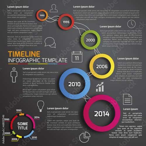 Dark infographic timeline template with circles