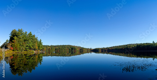 Panoramic view of Maine lake in early fall