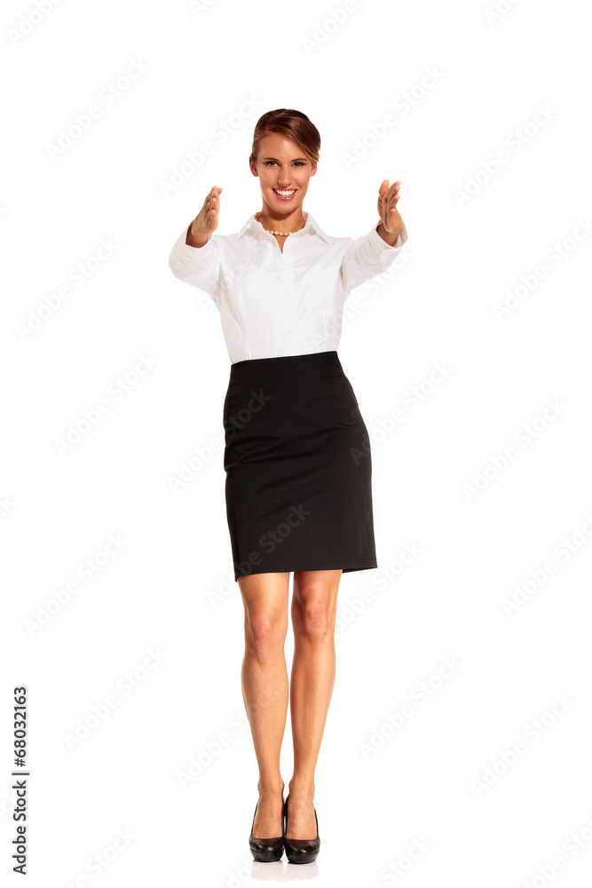 Charming flight stewardess showing various gesture Charming flight stewardess showing various gesture